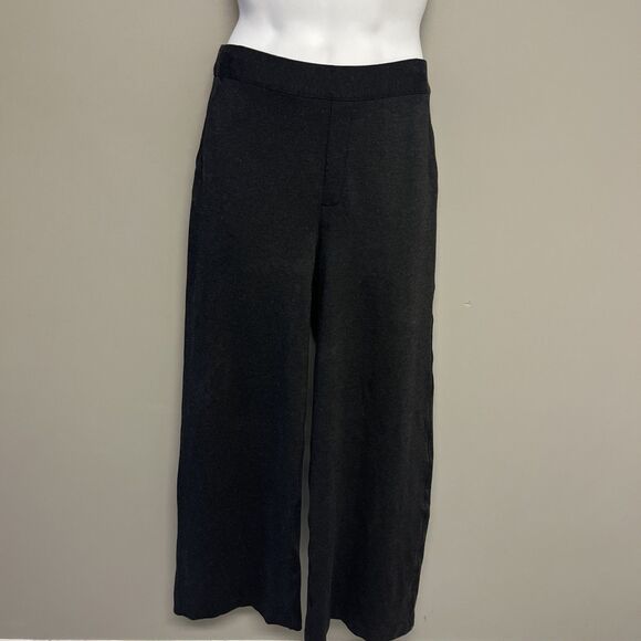 SPANX Heather Gray Pull-on No Zipper Wide Leg Pants Faux Pocket Button Large - Picture 1 of 13